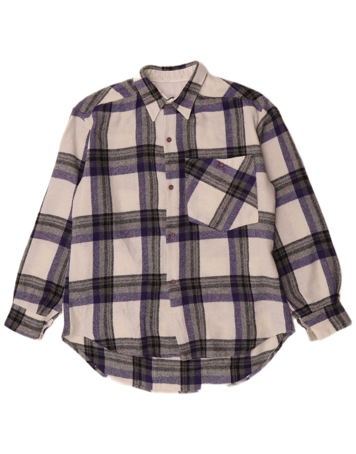 Vintage hombres camisa de franela de gran tamaño pequeño poliéster a cuadros multicolor