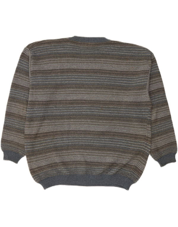 RODES Jersey de cuello redondo para hombre, talla 2XL, algodón a rayas multicolor