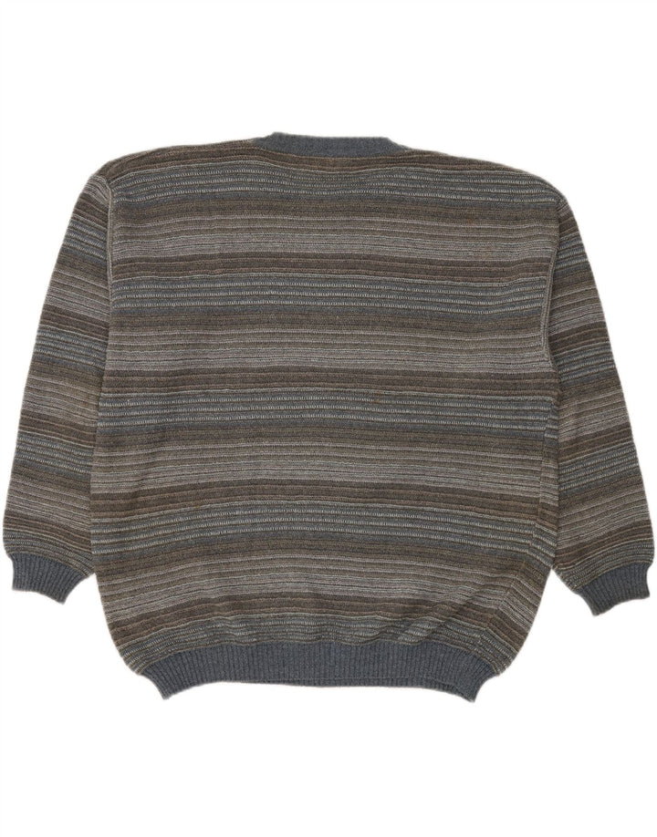 RODES Jersey de cuello redondo para hombre, talla 2XL, algodón a rayas multicolor