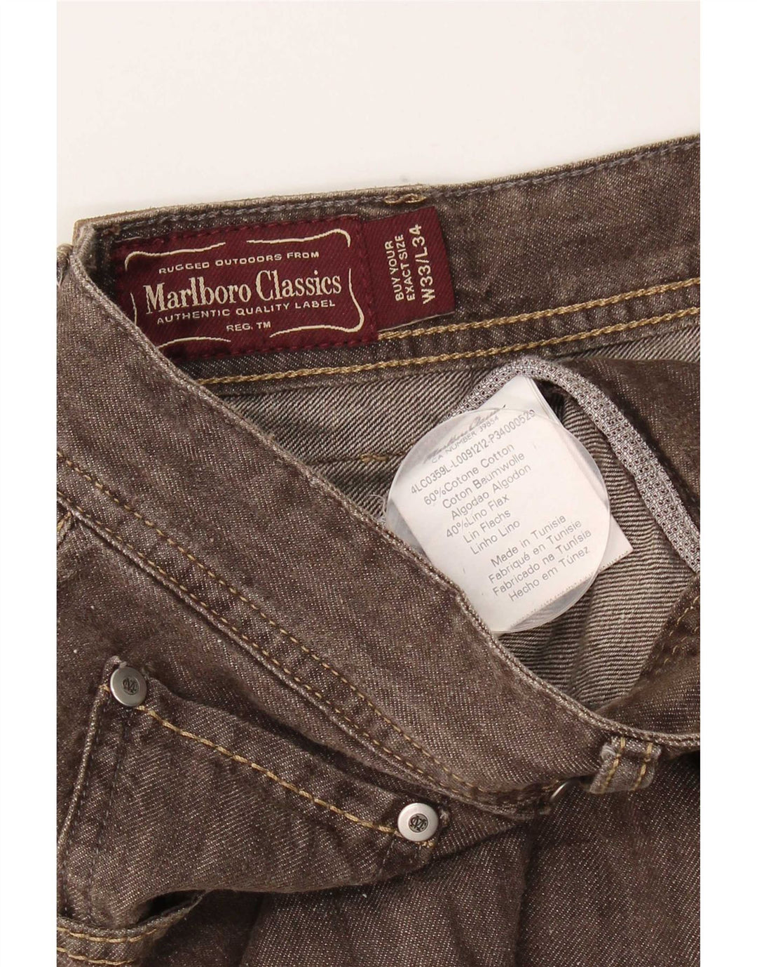 Marlboro Classics Vaqueros rectos para hombre W33 L30 Algodón marrón