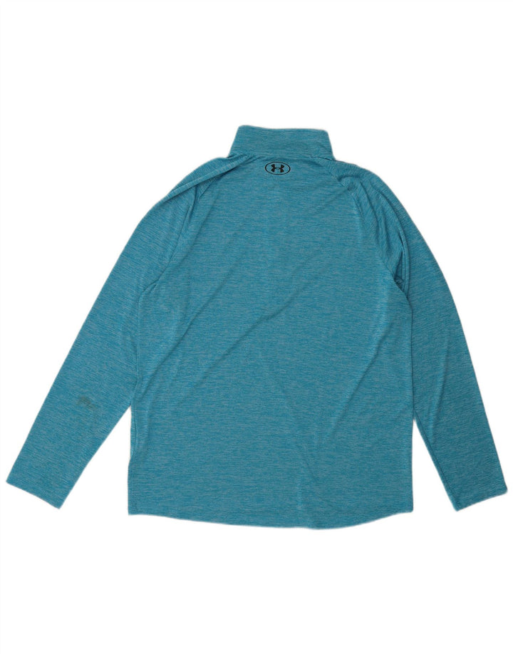 Under Armour Camiseta con cuello y cremallera para hombre, manga larga, poliéster moteado azul grande