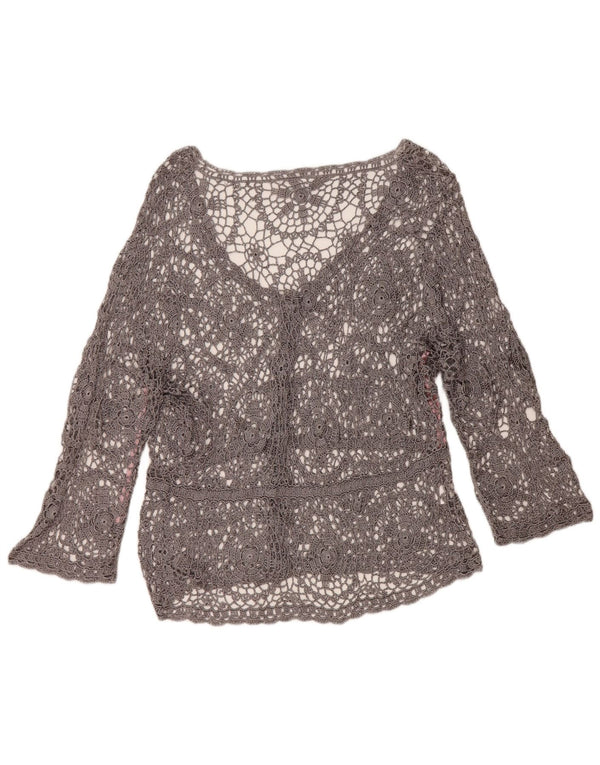 Wallis Blusa de crochet de manga 3/4 para mujer UK 46 Gris grande