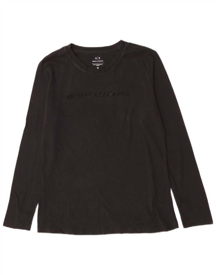 Armani Exchange Top gráfico para mujer de manga larga UK 12 Medium Black