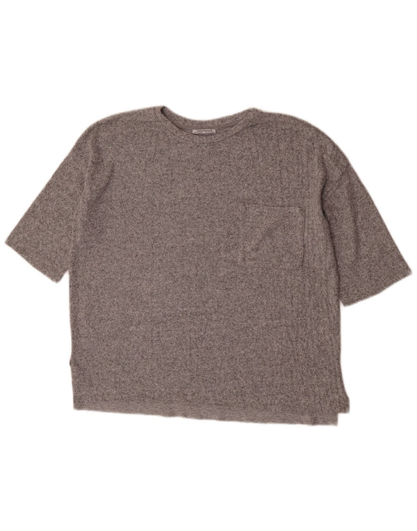Zara Mujer Trafaluc Camiseta Extragrande Top UK 10 Small Gris Moteado