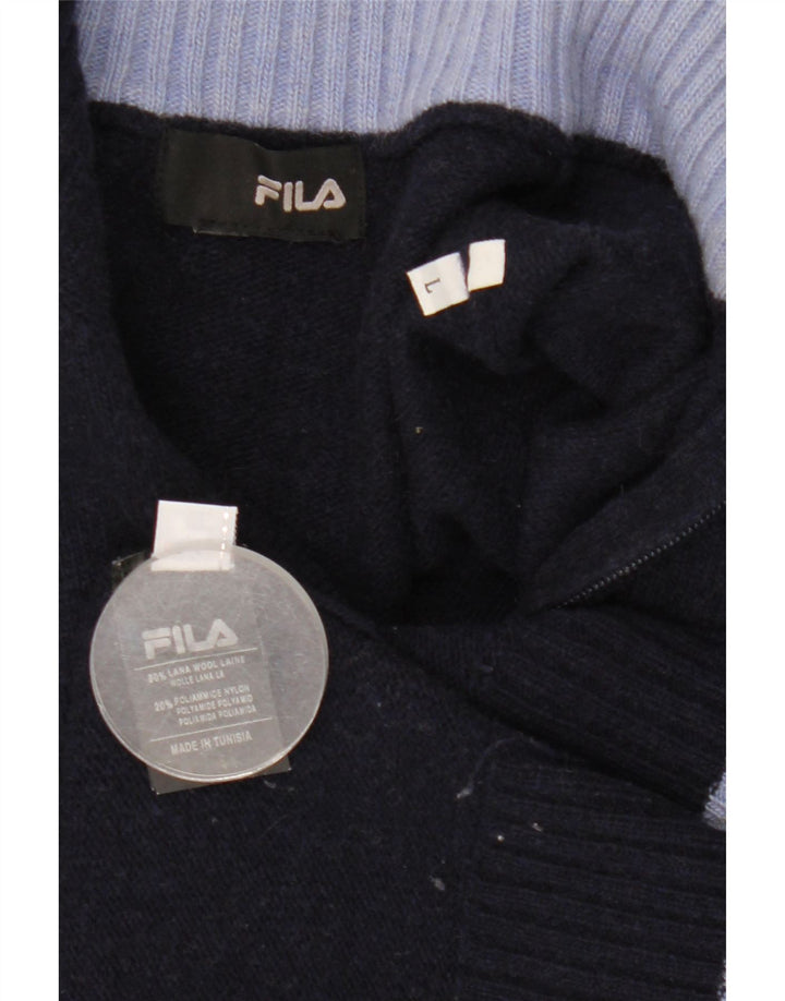 Fila Mens Zip Neck Jumper Sweater Large Azul Marino Lana