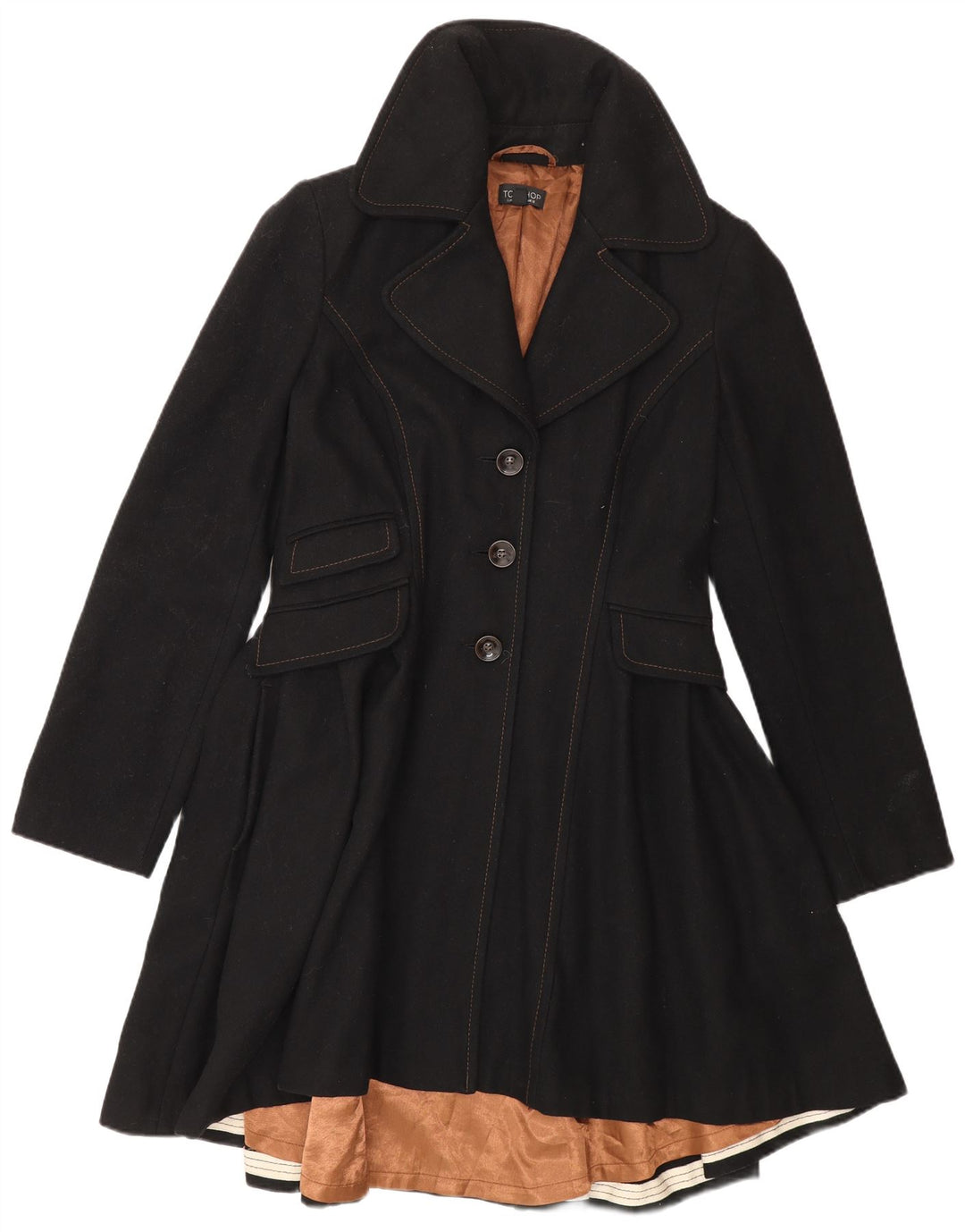 Topshop Abrigo Princesa para Mujer UK 40 Lana Negra Mediana