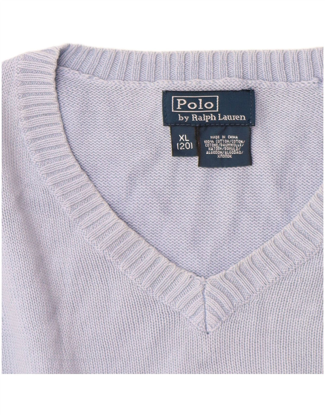 POLO RALPH LAUREN Jersey con cuello en V para niño 13-14 años XL Azul Algodón