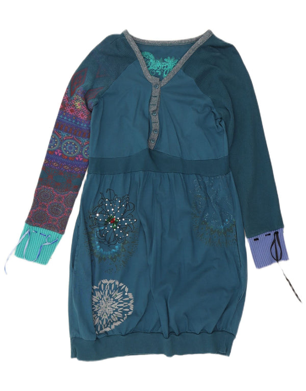 Vestido tipo jersey de manga larga con estampado gráfico para mujer Desigual UK 20 2XL Azul floral
