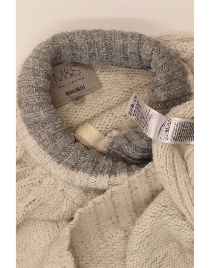 Marks & Spencer Suéter tipo jersey con cuello y cremallera de ajuste regular para hombre XL Blanco moteado