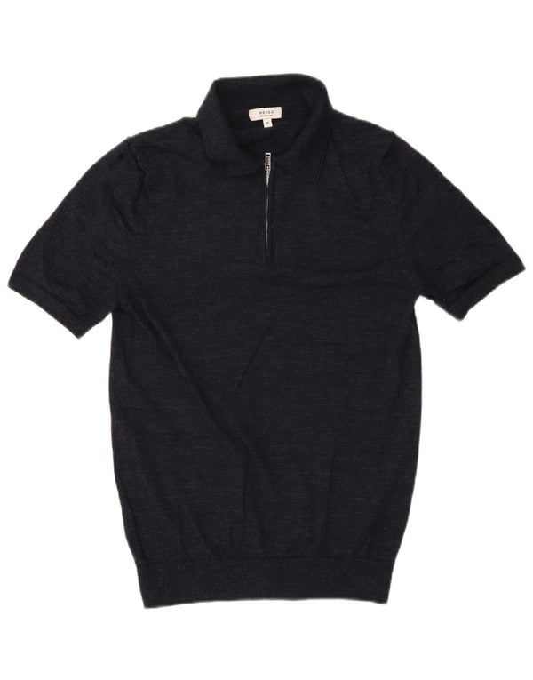 Jersey Reiss Hombre de manga corta con cuello tipo polo y moteado en azul marino medio