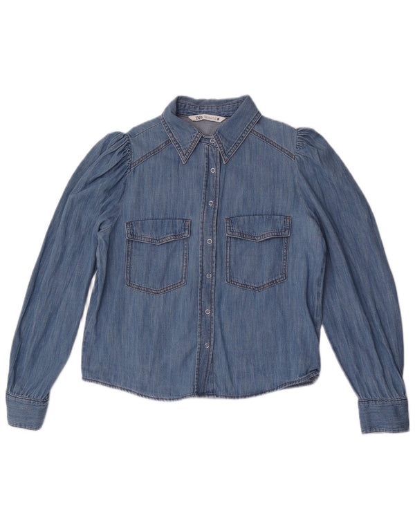 Zara Camisa Vaquera Mujer UK 44 Algodón Azul Medio