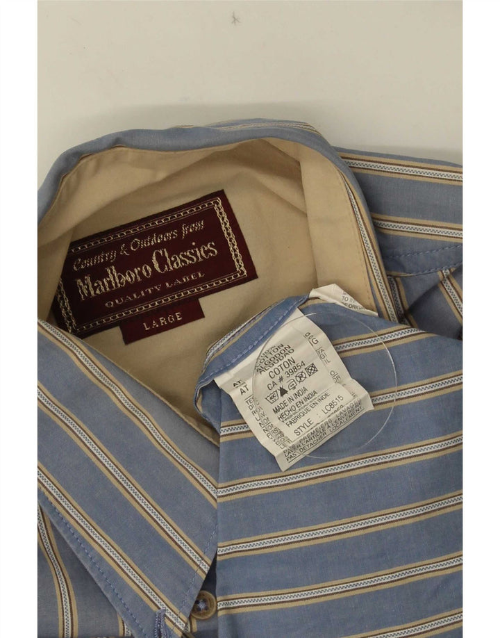 Camisa Marlboro Classics Hombre Algodón Rayas Azul Grande
