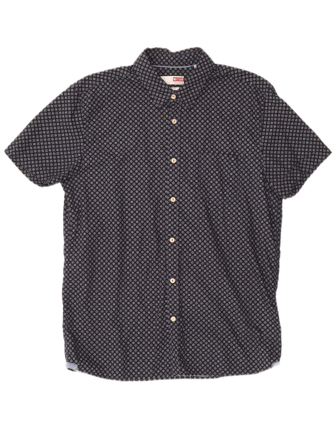 MUSTANG Camisa de manga corta ajustada para hombre Algodón floral azul marino grande