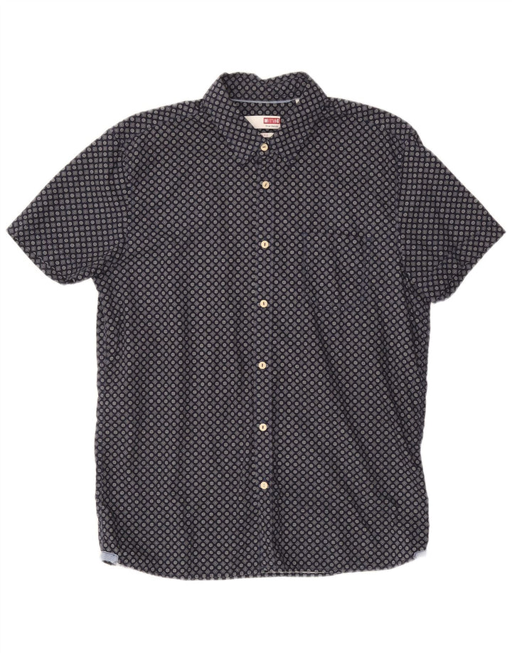 MUSTANG Camisa de manga corta ajustada para hombre Algodón floral azul marino grande