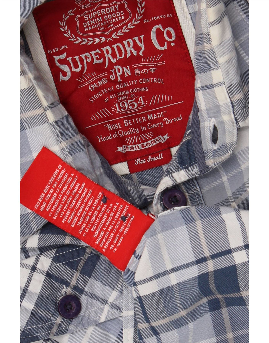 Superdry Camisa gráfica de algodón a cuadros azules pequeños para hombre