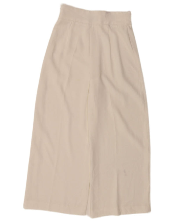 Zara Mujer Pantalones Casuales De Pierna Ancha Crop XS W24 L24 Blanco