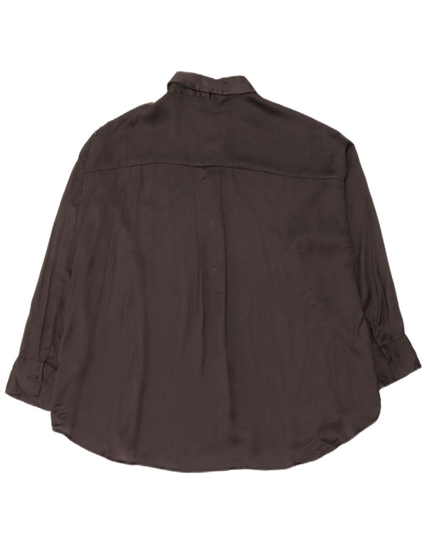 Zara Mujer Blusa Camisera Extragrande UK 10 Small Poliéster Negro
