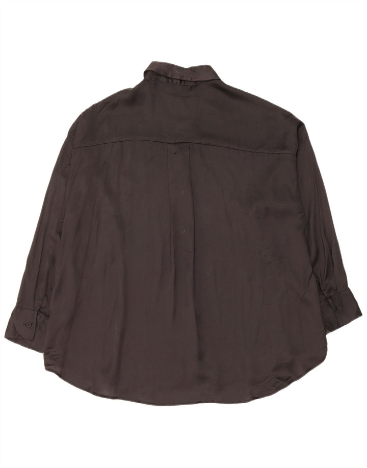 Zara Mujer Blusa Camisera Extragrande UK 10 Small Poliéster Negro