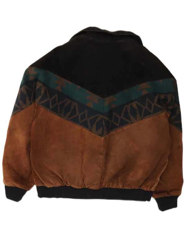 VINTAGE Chaqueta de ante para hombre Reino Unido 42 XL Marrón Colorblock Cuero