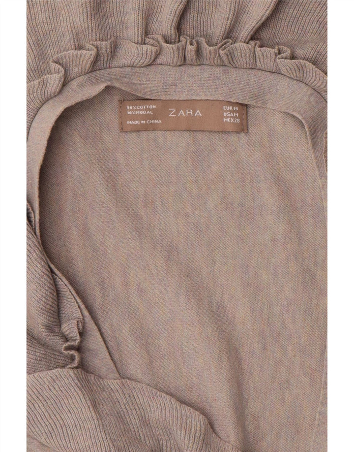 Zara Mujer Cárdigan Delantero Extragrande con Volantes UK 44 Gris Medio