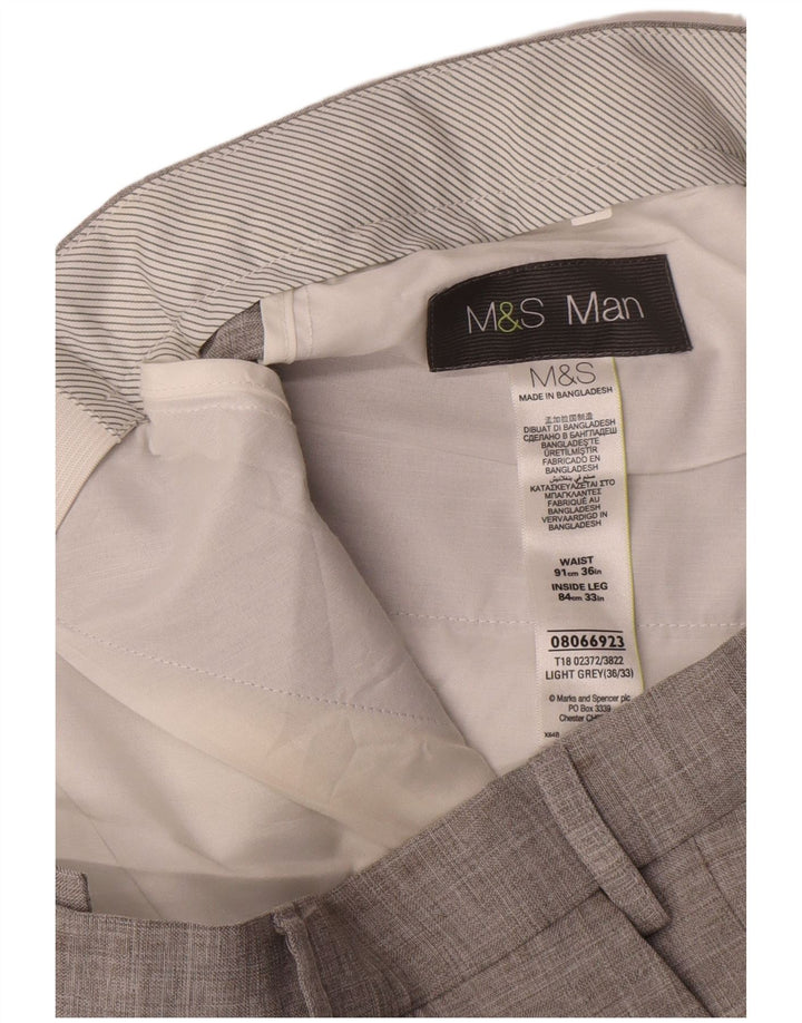 Marks & Spencer Pantalón de traje recto para hombre W36 L33 Poliéster gris