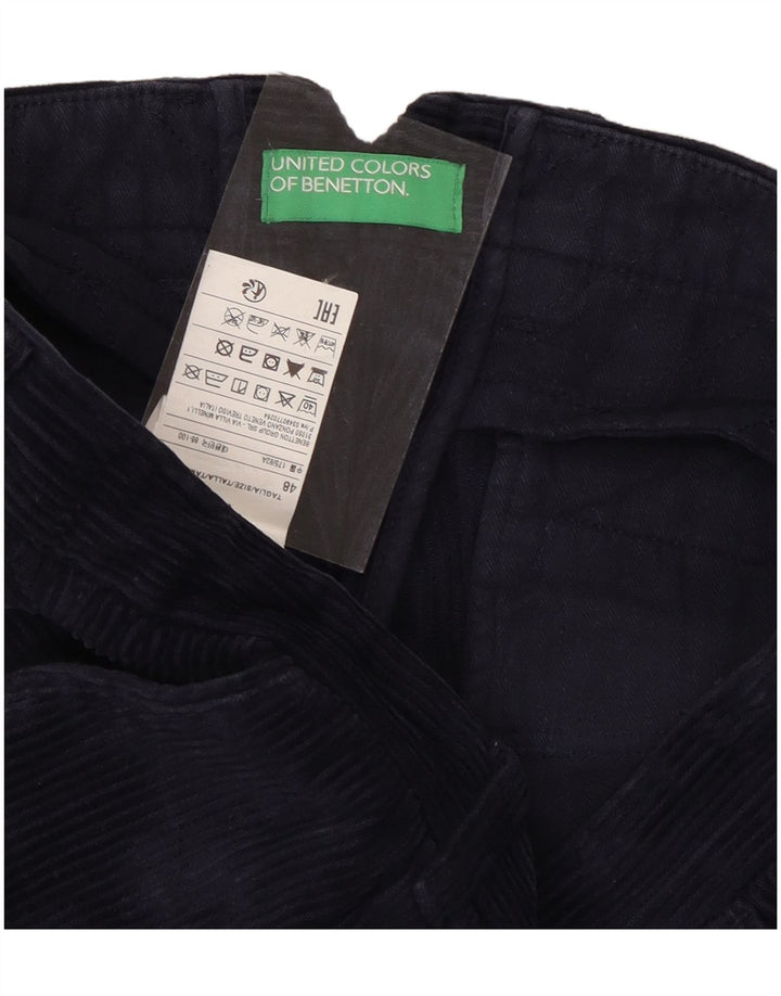 BENETTON Pantalones de pana con pinzas para hombre IT 48 Medium W32 L30 Azul marino