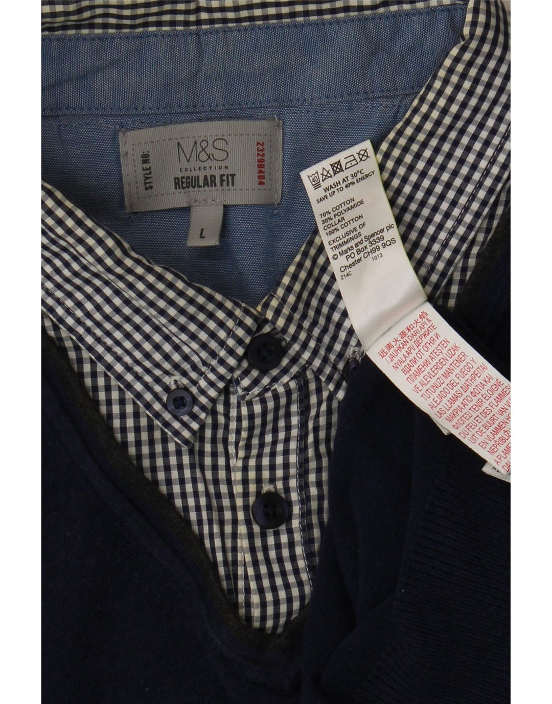 MARKS & SPENCER Suéter tipo jersey con cuello en V para hombre Cuadros grandes en azul marino