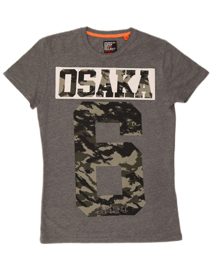 SUPERDRY Camiseta estampada Osaka para hombre Top pequeño de algodón moteado gris