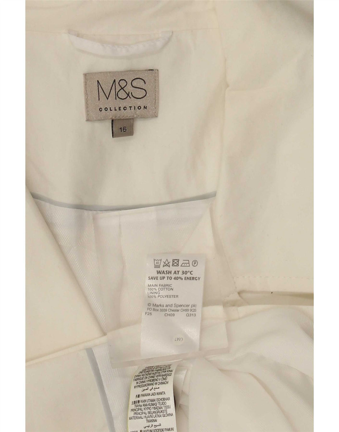 Marks & Spencer Gabardina corta para mujer UK 46 Grande Algodón blanco
