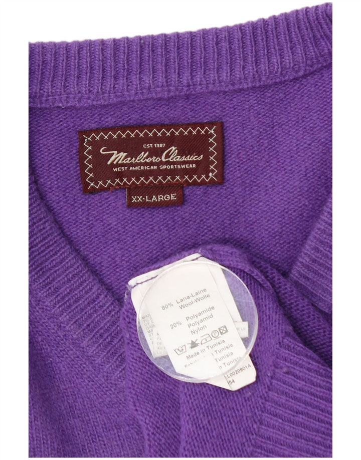 Marlboro Classics - Jersey con cuello en V para hombre, talla 2XL, lana morada