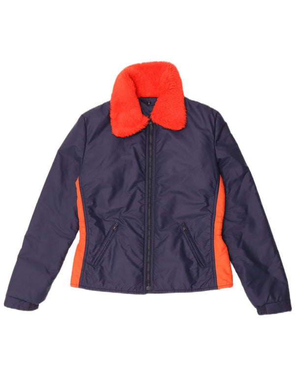 Chaqueta cortavientos vintage para mujer IT 50 XL Azul marino Colorblock Nylon