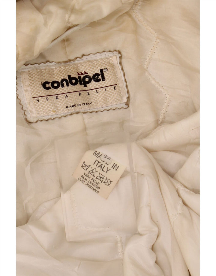 CONBIPEL Chaqueta de cuero con capucha para mujer IT 42 Medium White Leather