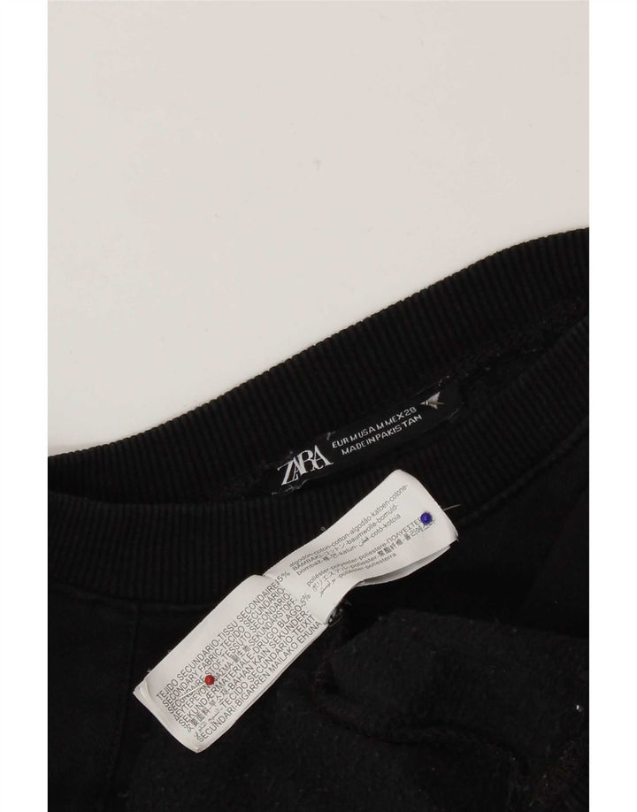 Zara Mujer Crop Sudadera De Gran Tamaño Jersey UK 44 Mediano Algodón Negro