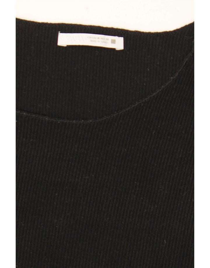 Zara Mujer Camiseta Top UK 44 Mediano Negro