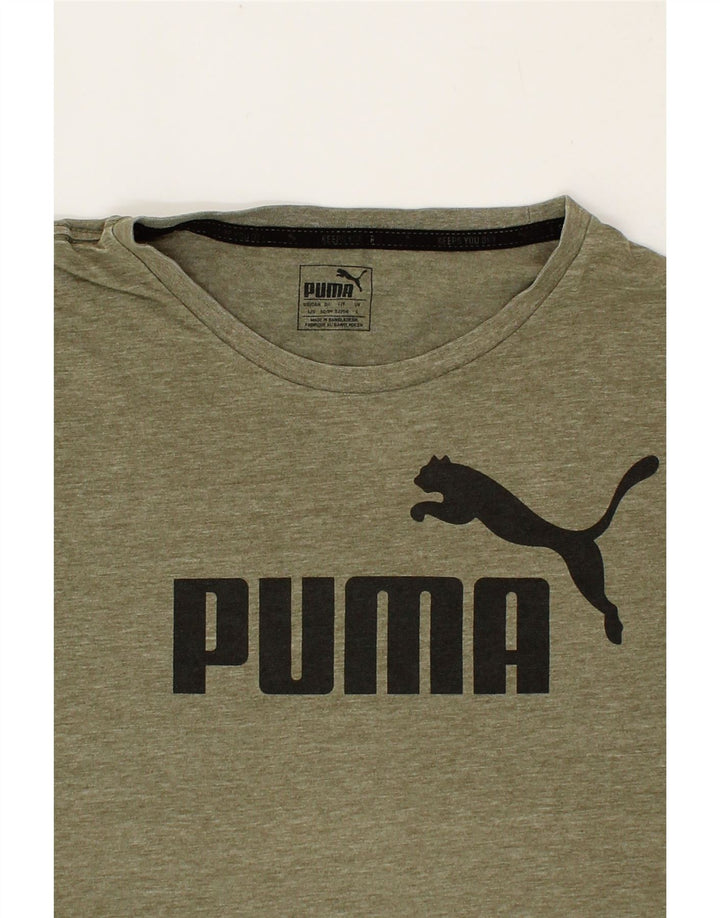 PUMA Mens Graphic T-Shirt Top Large Khaki Polyester Vintage Puma and Second-Hand Puma from Messina Hembry 