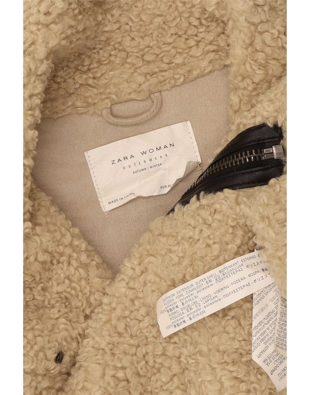 Zara Mujer Teddy Bear Polar Chaqueta UK 40 XL Poliéster Beige