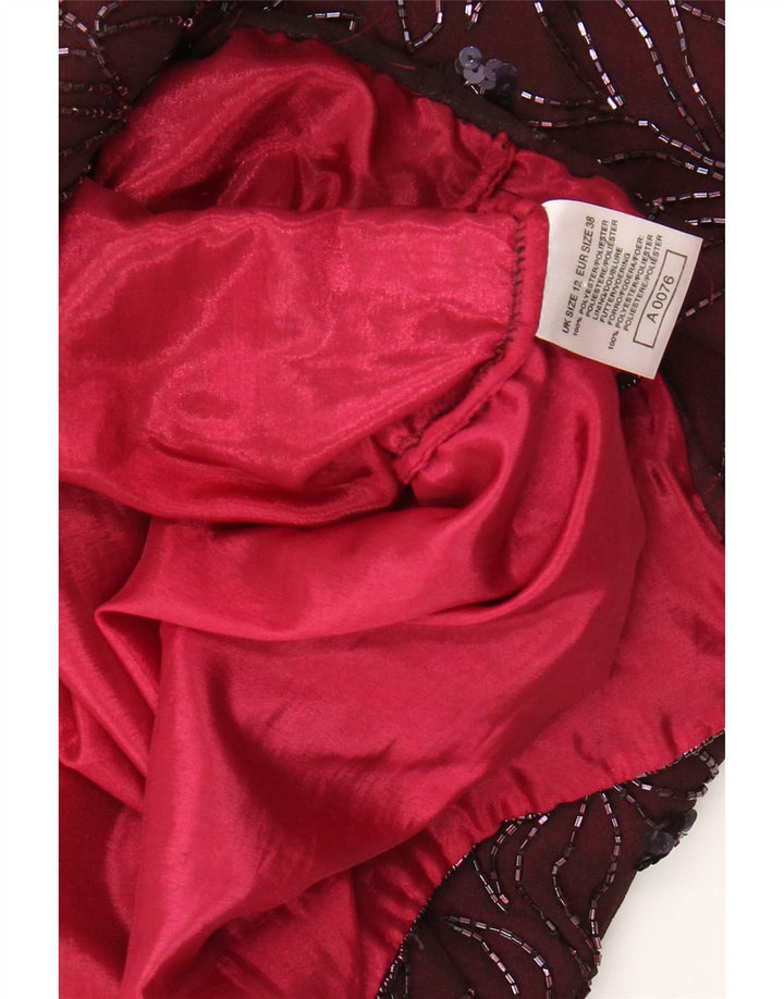 VINTAGE Vestido de vaina sin mangas para mujer Reino Unido 12 Medio Borgoña Floral