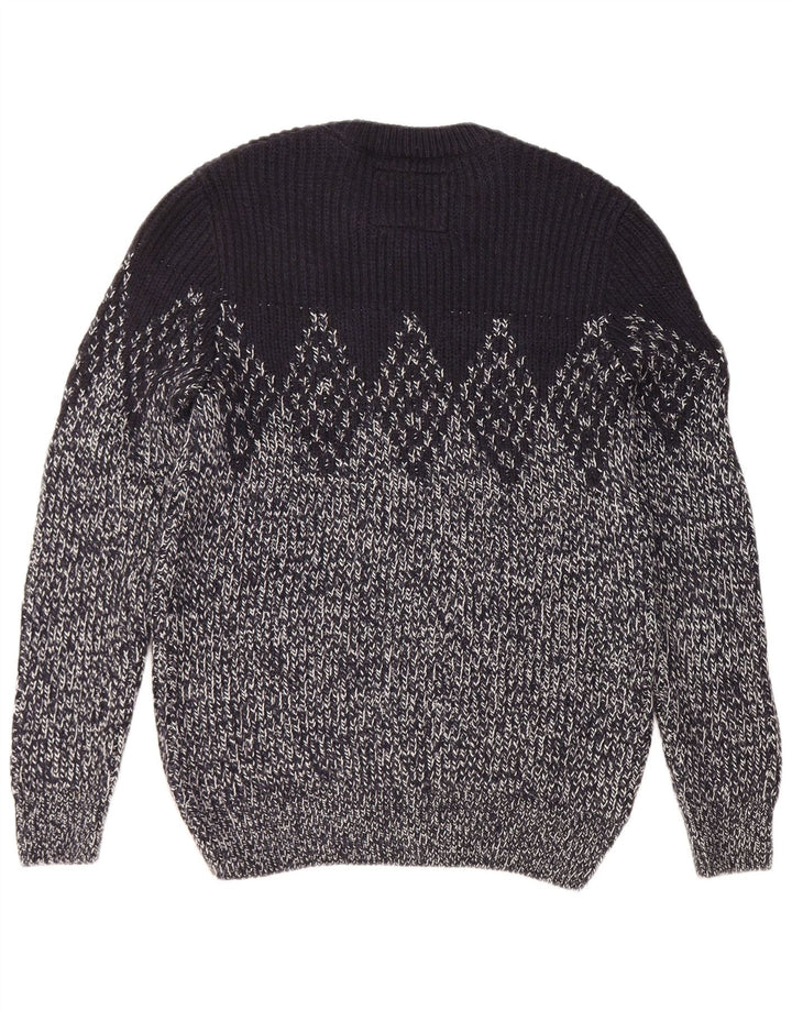 SUPERDRY Suéter tipo jersey con cuello redondo para hombre, talla grande, azul marino, Argyle/Diamond