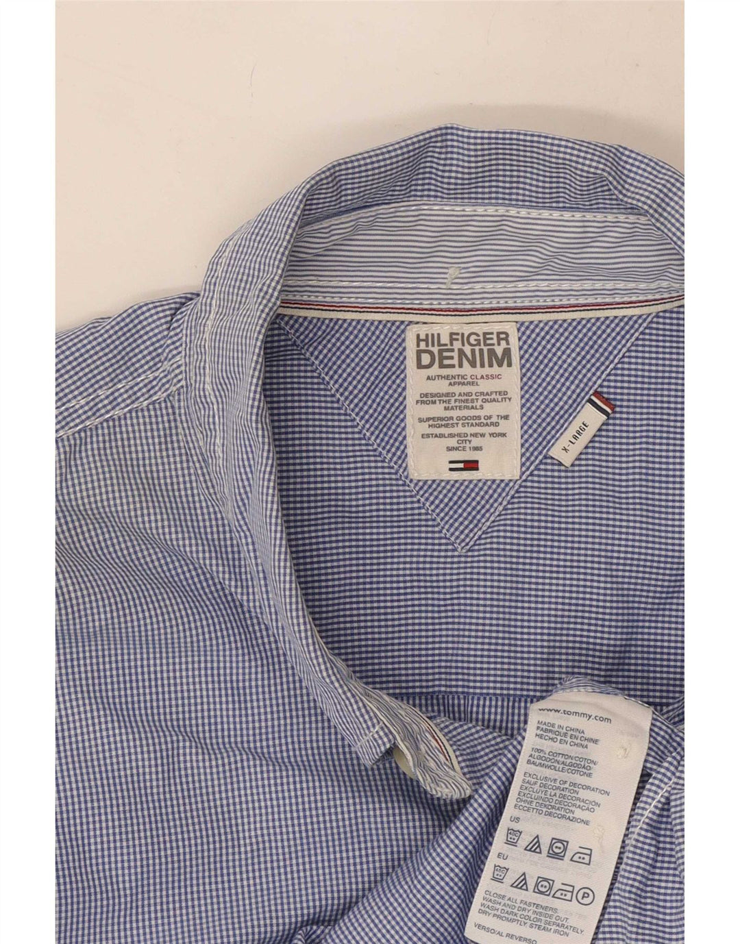 Camisa Tommy Hilfiger Hombre XL Algodón Vichy Azul