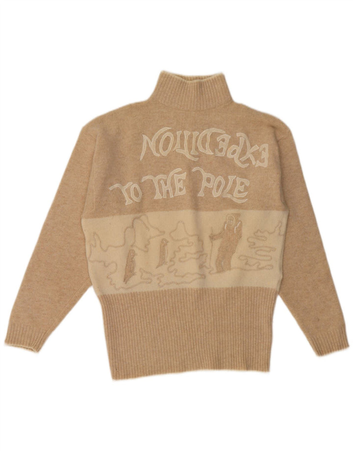 Vintage mujer tortuga cuello jersey suéter Reino Unido 14 medio beige colorblock