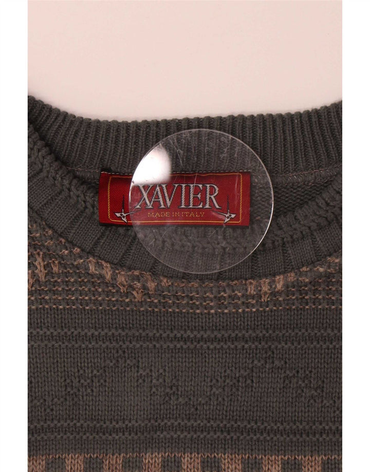 Xavier Hombre Jersey Con Cuello Barco De Lana Geométrica Gris Medio