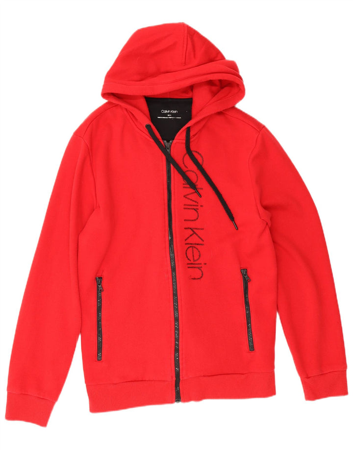Calvin Klein Suéter con capucha y cremallera gráfica para hombre Algodón rojo mediano