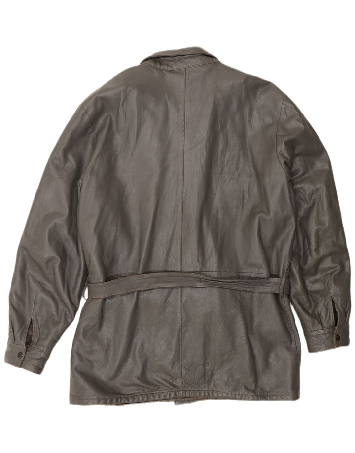 Chaqueta de cuero vintage para hombre IT 50 gris grande