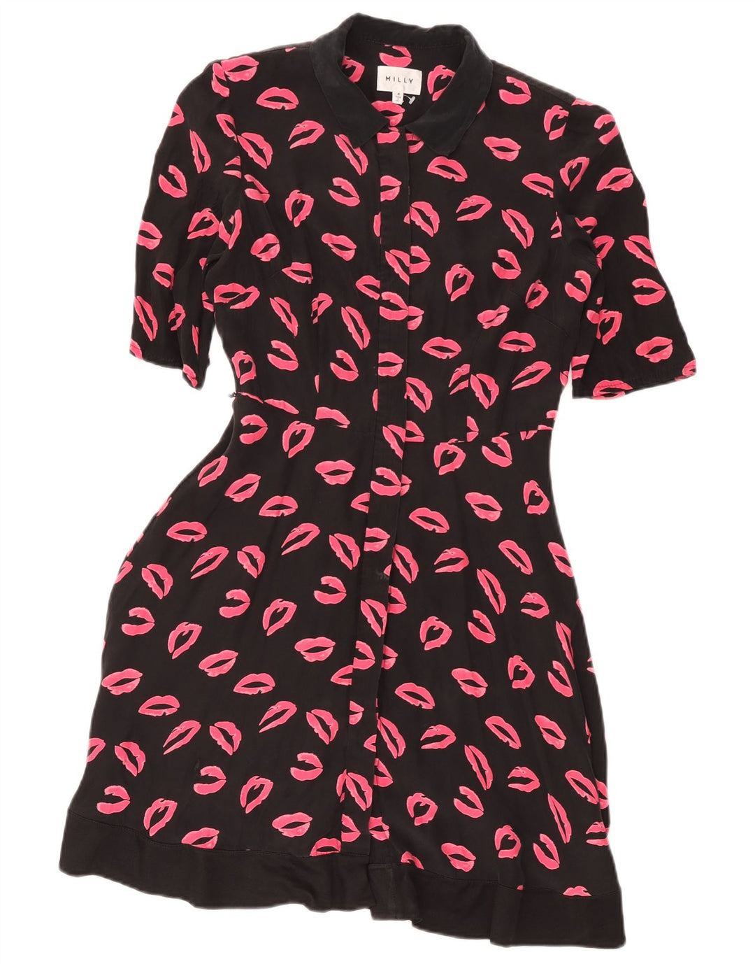 Milly Vestido camisero de manga corta con patrón abstracto para mujer, talla 4, color negro