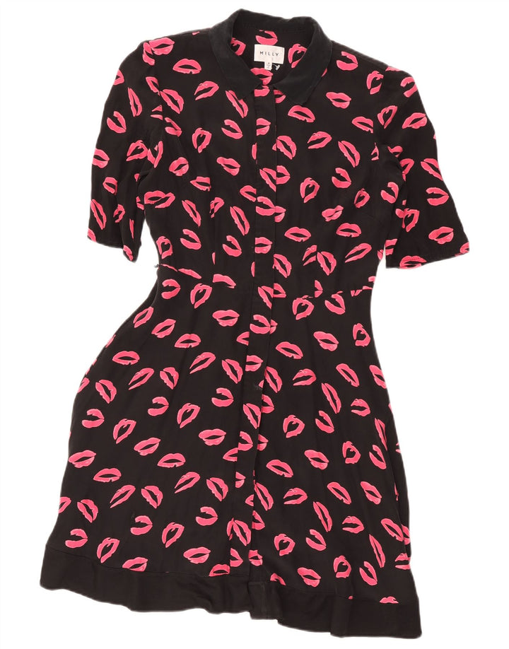 Milly Vestido camisero de manga corta con patrón abstracto para mujer, talla 4, color negro