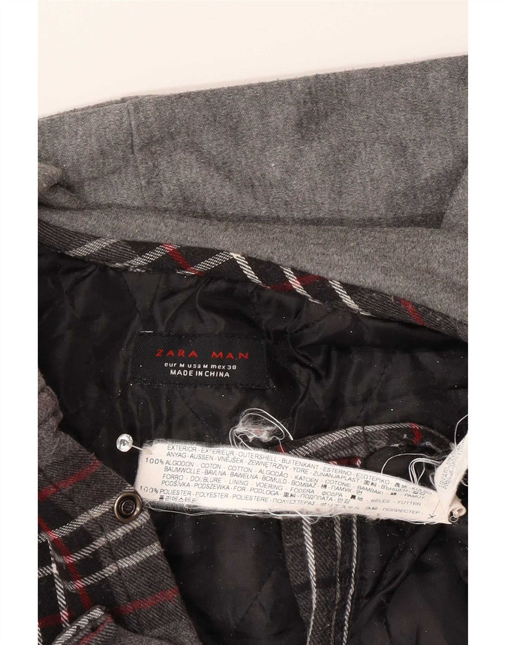 Zara Hombre Camisa De Franela De Leñador Con Capucha De Algodón A Cuadros Gris Medio