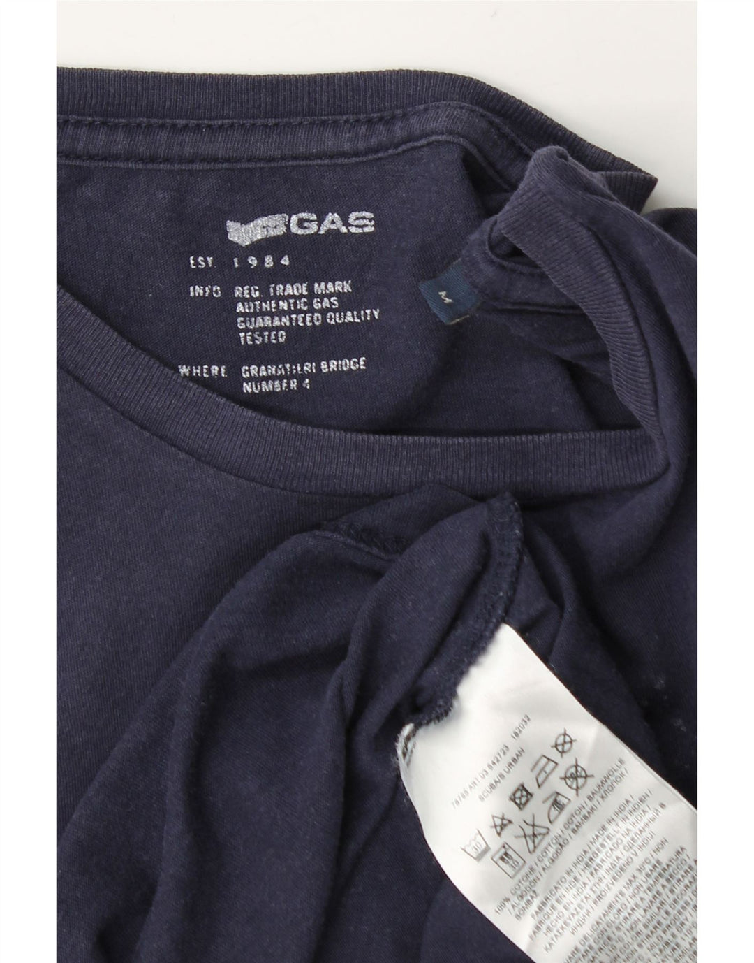 Gas Hombres Camiseta Gráfica Top Medio Azul Marino Algodón