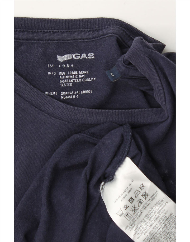 Gas Hombres Camiseta Gráfica Top Medio Azul Marino Algodón