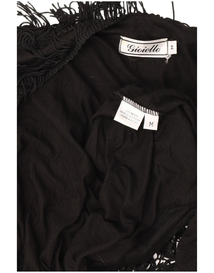 Vintage mujer chaleco Reino Unido 14 medio negro rayón