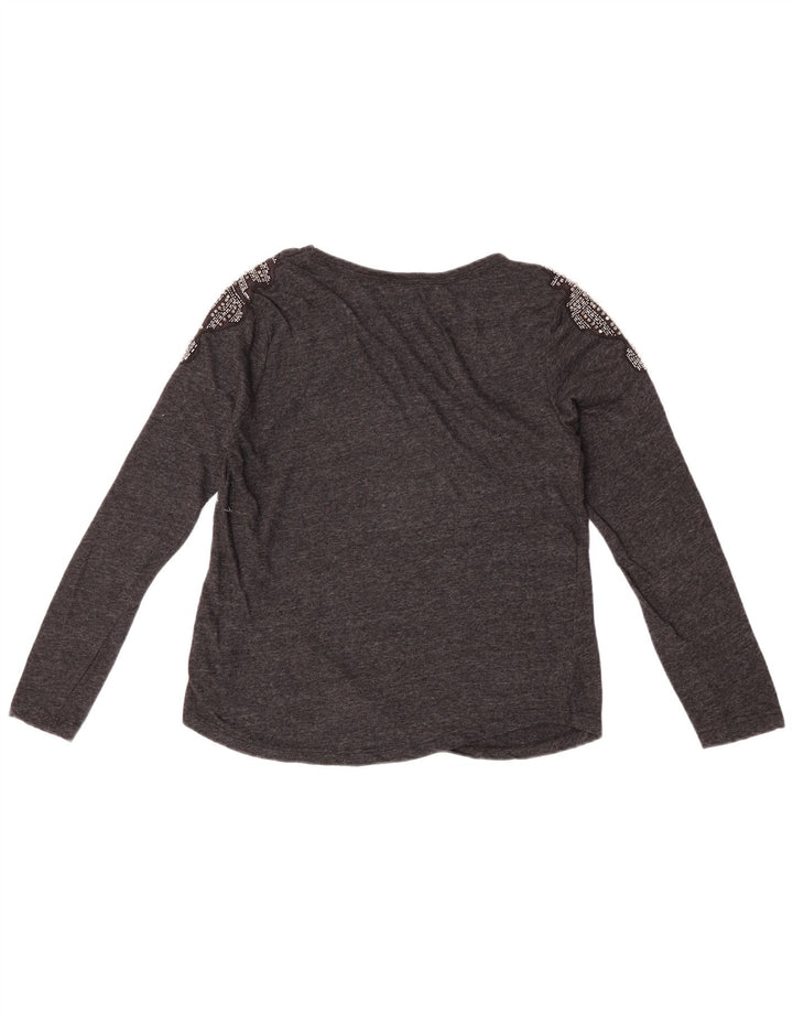 Zara Mujer Blusa Top UK 10 Small Gris Algodón